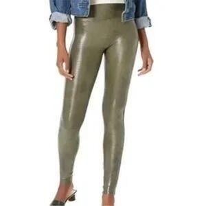 Spanx faux leather croc  green leggings size medium edgy concert